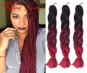 Ombre Três Duas Cores Misturadas Kanekalon Trança de Cabelo Sintético Jumbo Trança Extensões de Cabelo 24 polegadas Crochet Tranças de Cabelo Bulk Wholes5515473