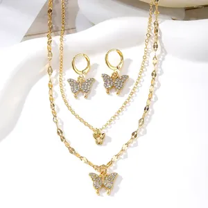 Necklace Earrings Set FNIO Butterfly Crystal Acrylic Romantic Jewelry Bracelet Ring Earring For Women Wedding Dinner Dress Accessories