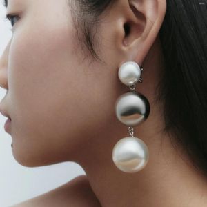 Dangle Earrings 2024 ZA Metal Sphere Pearl Drop For Women Unique Multilayer Round Ball Hanging Earring Beaded Jewelrys