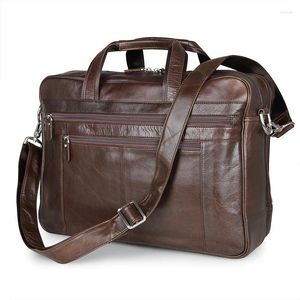 Bag A4 Vintage Coffee Black äkta läder Executive Men Messenger Business Travel 15.6 '' Laptop Portfölj Portfölj M7319