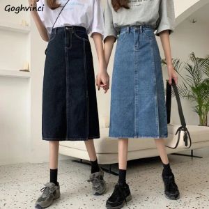 Elbiseler Uzun denim etekler kadınlar vintage yüksek bel aline zarif yaz yanlısı Kore tarzı Kore tarzı genç kızlar trendy allmatch ince saias