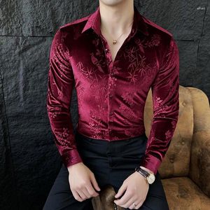 Mäns avslappnade skjortor högkvalitativ velor för män långärmad elastisk herr klänning skjorta plus storlek mode koreanska smala streetwear
