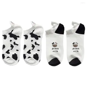 Meias femininas Amosfun Trainer Womens 4-7 2 pares padrão de vaca bordado baixo corte meia animal impressão curta tornozeleira