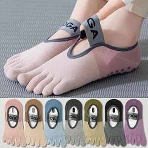 3pairs Women Professionelle Yoga-Socken fünf Zehen Rückenfreies Baumwoll Silikon Nicht-Schlupf-Griffe Fitness Pilates Ballet Dance Fitness Socken 240220