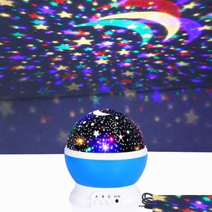 Inne oświetlenie LED Baby Night Light Moon Star Projektor 360 stopni Rotacja-4 BBS BBS 9 Zmiany kolorów z USB Najlepszy prezent na upuszczenie dhbko