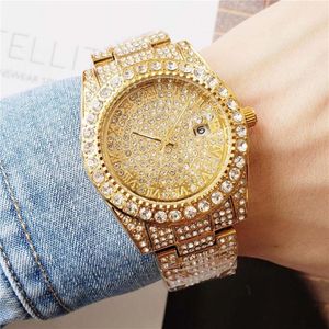 ROL Business Mens diamond Watch Male designer watches Round Full diamond ring watch Roman numeral hour mark iced out Watch Day Dat238f