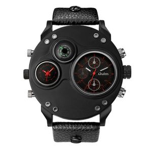 Oulm Brand Smooth Luster Simple Generous Playful Quartz Watch Compass Youth Teenagers Mens Watches Dual Time Zone Large Dial Mascu231M