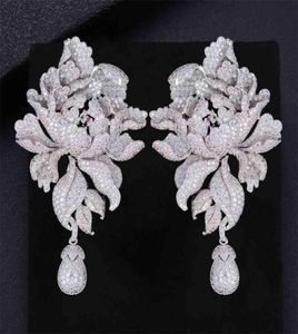 GODK 76mm Luxury Peony Flower Blossom Cubic Zirconia Women Statement Long Drop Earring Wedding Party Bridal Fringed Jewelry Gift 29761176