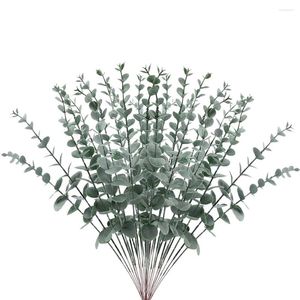 Fiori decorativi 20 pezzi 38 cm steli di eucalipto decorazione verde stelo rami finti fasci artificiali per bouquet da sposa fai da te