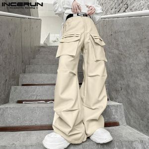 Pants Incerun 2023 Kore tarzı Erkekler Katı Çok Cep Pileli Tasarım Pantolonları Sıradan Basit Erkek Sıcak Satış Düz Bacak Pantolon S5XL