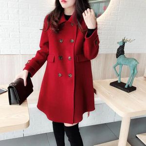 Women's Jackets Women Long Coat Winter Stylish Vintage Woolen Trench Warm Mid-length Double-breasted With Pockets For