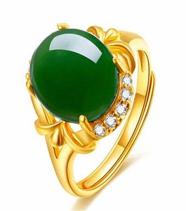 Vintage Green Jade Emerald Gemstones Zircon Diamonds Rings for Women 14k Gold Color Jewelry Bijoux Party Accessory Birthday Present9719773