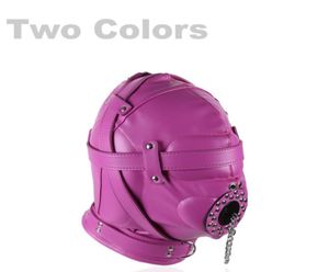 Bondage Gear Hood Copertura completa Muso Maschera Zentai con bavaglio staccabile Restrizione in pizzo Gimp Costume Cappe Nero Rosa Colore B035290738