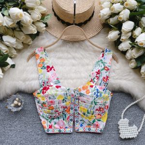 Camis da donna Simpatico cartone animato con stampa animalier Corsetto Sexy stile spiaggia senza maniche con spalle scoperte Dolce canotta pieghevole Kawaii Canotta Crop Top