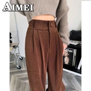 Pants Women's Brown Y2K Corduroy Pants Baggy Low Waist Straight Trousers Striped Wide Leg Pants Streetwear Korean Autumn Clothes Women