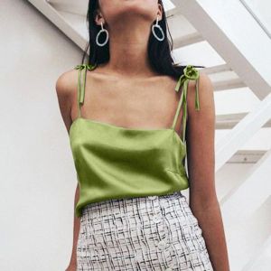 Camis Fashion Satin Women Tank Top Sexy Spaghetti Strap Sleeveless Bandage Green Tops For Women Streetwear Top Camisole