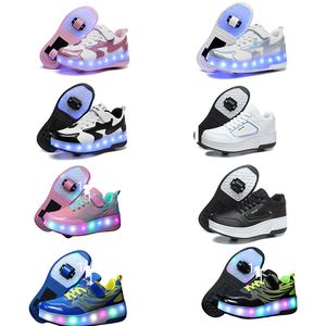 Children's violent walking shoes, boys and girls, adult explosive walking shoes, double wheeled flying shoes, lace shoes, and wheeled shoes, roller skates non-silp 32