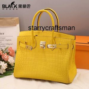 Genuine Leather Handbag LL Black high-grade crocodile bag leather lemon yellow orange 30CM womens handbag fashion with lock