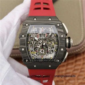 Değirmen Mekanik Hareket Lüks Watchl Wrist Saatler RM11-03 İskelet Flyback 18K Gül Altın Kauçuk Bantlar Şeffaf Otomatik Tasarımcı High-Q