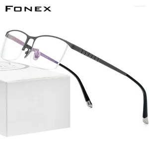 サングラスフレームfonex純粋なチタン眼鏡フレームメンスクエアアイウェア2024男性半分光学近視処方85640