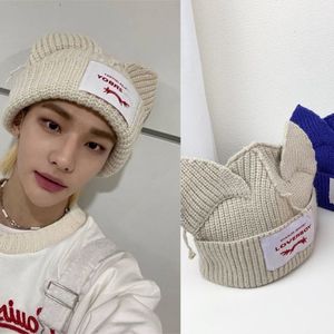 Beanieskull Caps Kpop Sokak Çocukları Felix Aynı Beanies Kedi Kulakları Şapka Örme Sevimli Yün Erkek Erkek Erkek Aksesuarlar 221128322J