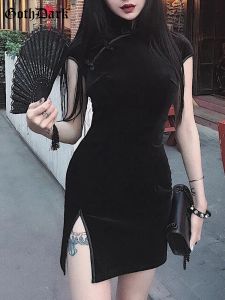 Klänning goth mörk kvinnor klänning cheongsam kinesisk stil mager mini klänning streetwear sexig vintage harajuku sommar kvinnor kläder smala 2021