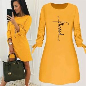 Dress Faith Cross Round Neck Solid Color Bow Dress Blessed Beach Women Vintage Flamingo Blouse T Shirt Dress Cheap Clothes