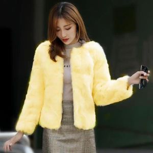 Fur New Girl Fur Coat 2023 Winter Fur Coat Women Jacket Youth Warm Short Fashion Lady Fur Outerwear Yellow