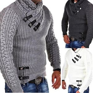 メンズセーターヨーロッパと米国セーターの長袖の革のバックルニットトッププルオーバー服
