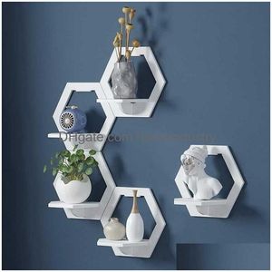 Storage Holders & Racks Wall Shelf Punching Wall-Mounted Tv Background Hanger Bedroom Balcony Bedside Creative Flower Pot Stand 211026 Dhveh