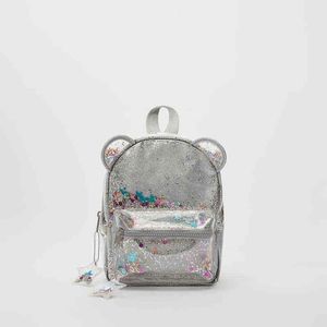 2021 New Silver cat ear glitter mini backpack ladies or cute children glitter sequin backpack Y1105297E