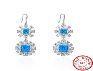 Charm Flower Aquamarine Diamond Earrings 100 Real 925 Sterling Silver Party Wedding Drop Dangle Earrings for Women Jewelry Gift2116488