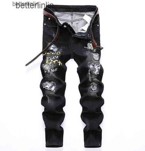 Vår- och hösten New Men039S Rock Revival Mens Designer Jeans Designs For Men Hole Patch Men039S Liten rak Slim Trend 5673670
