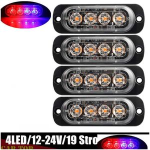 Decorative Lights New 4Pcs Amber 4 Led 36W 6500K Light Bar Car Truck Hazard Beacon Warning Lamp Grill Breakdown Dc12V Accessories Drop Dhco1