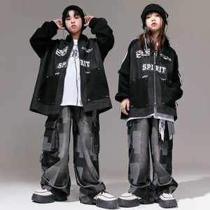 Bambini Hip Hop Denim Cappotto Pant Ragazzi Grils Streetwear Loose Cargo Jacket Jeans Set Tuta per bambini Abbigliamento Performance Costume 240226