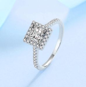 1 CT Verlobungsring im Princess-Schliff, 925er Sterlingsilber, Halo-Diamant, Ehering, Versprechensring für Damen, Schmuck 2208136243627