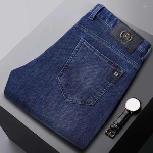 Мужские джинсы высокого класса 2024, осень/зима, облегающие эластичные прямые брюки, корейская версия, модные деловые повседневные брюки 35577