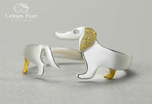 Lotus Fun Real 925 Sterling Silver Cute Dachshund Dog Adjustable Rings for Women Original Fashion Jewelry Trend Female Gift 2202099287977