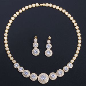 Conjunto de brincos de duas peças com colar de zircônia de alta qualidade para presente de noiva, joias para banquetes de casamento