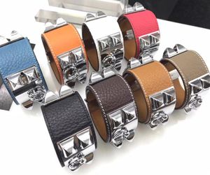 low whole foreign trade h litchi real leather four nailing rivet leather bracelet exaggerated punk wind h bracelet bangl1355933