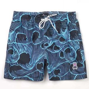 Shorts de coelho psicológico masculino, shorts de praia, marca americana, caveira, coelho, estampa de surf, secagem rápida, verão, estilo havaiano 490