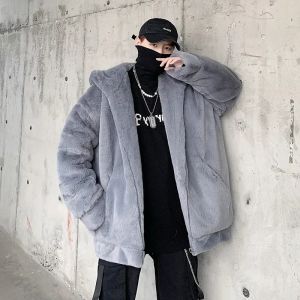 Qnpqyx Faux Rabbit Fur Kurtka dla męskich trendów mody ubrania polaru nastolatka harajuku w stylu hip hop hopu hopowe ożywiona odzież uliczna