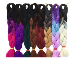 24 tum Jumbo Braid Synthetic ombre flätande hårförlängning för kvinnor DIY Hår Braids Pink Purple Yellow Gray6474760