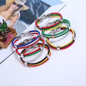 Charmarmband 1pc rostfritt stål flätat armband för kvinnor män Spanien Tyskland Frankrike Italien National Flag Pu Leather Handgjorda smycken