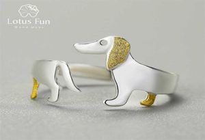 Lotus Fun Real 925 Sterling Silver Cute Dachshund Dog Justerbara ringar för kvinnor Original mode smycken trend kvinnlig gåva 2202092465187