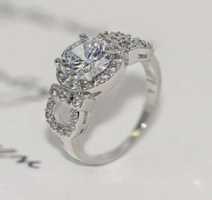 Bröllopsringar runt stil för kvinnor silver färg kubik zirkon mode smycken 2024307