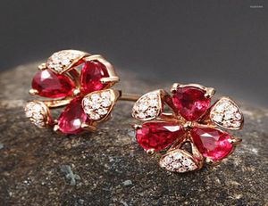 Stud Earrings Rose Gold Color Red Crystal Ruby Gemstones Zircon Diamonds For Women Jewelry Bijoux Fashion Brincos Accessories4952498