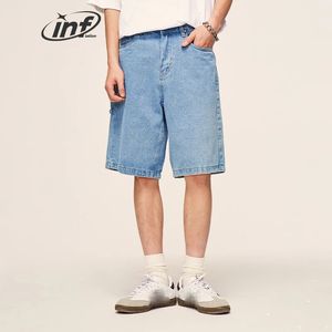 INFLATION Vintage Washed Straight Leg Denim Shorts Men Summer Straight Leg Jeans Shorts 240307