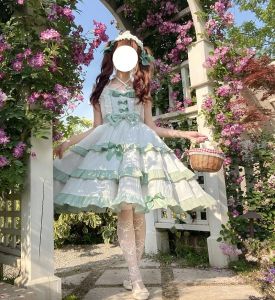 Kleid Neue Japanische Sommer Harajuku Gothic Hot Girl Mode Temperament Lolita Bogen Nähte Punk Weiß Grün jsk Kleid