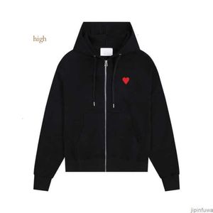 Hoodie amis amiparis mi ben Paris Hoody Sweater Hooded Plower Erkekler Kadınlar Sıradan Sweatshirts Küçük Jakard Coeur Kalp Aşk Deseni Tam Fermuar HARDIGAN JUMPER S 5L Yüksek